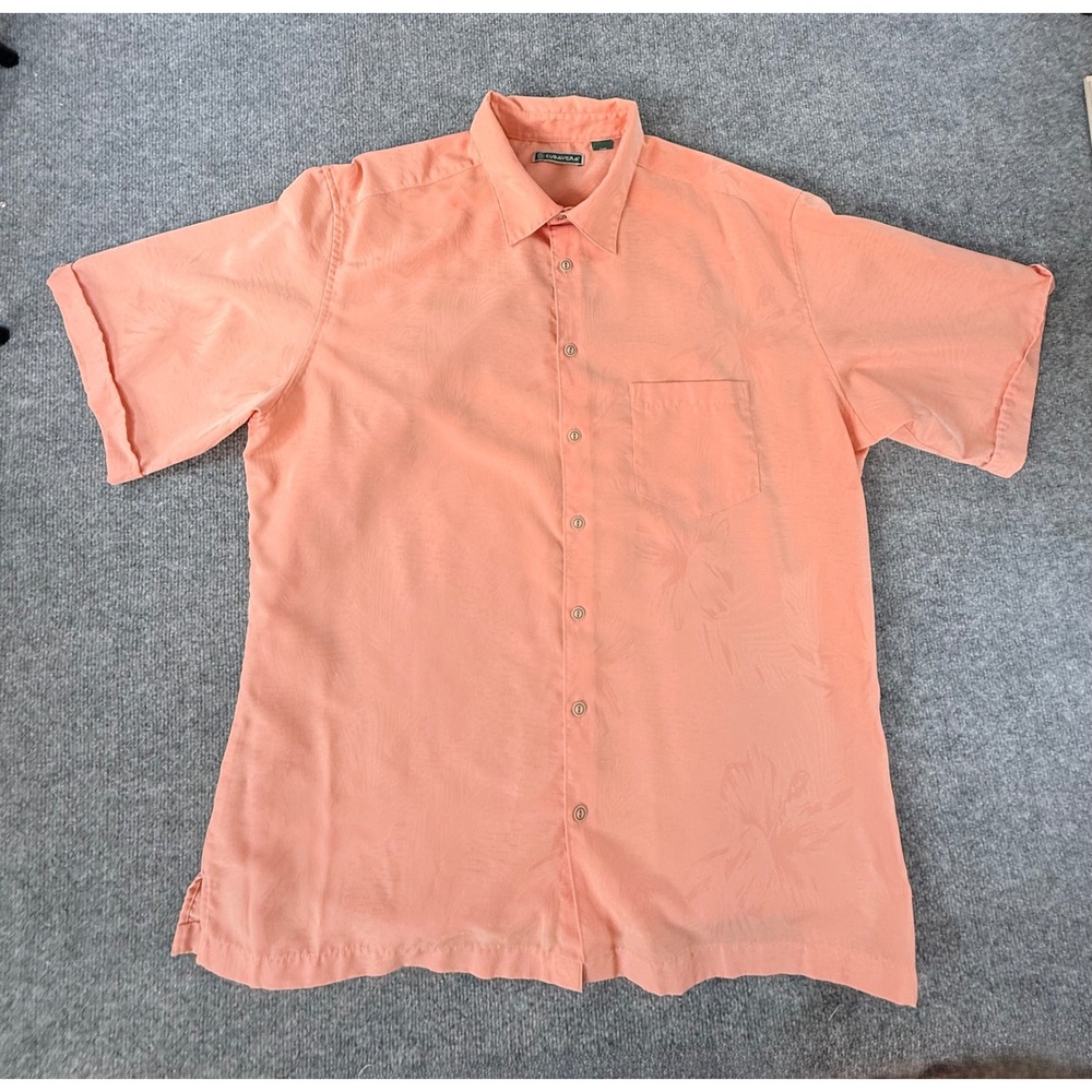 Cubavera Mens XLT Coral Peach Tropical Palm Leaf Jacquard Short Sleeve Shirt